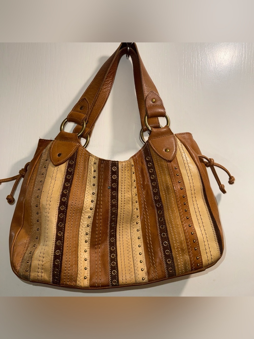 Fossil vintage Tan and Brown Striped Leather Shoulder Bag - Picture 11 of 15